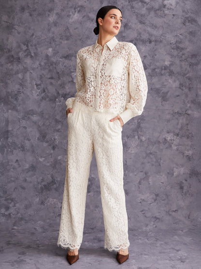 Long Sleeve Lace Button Down Top