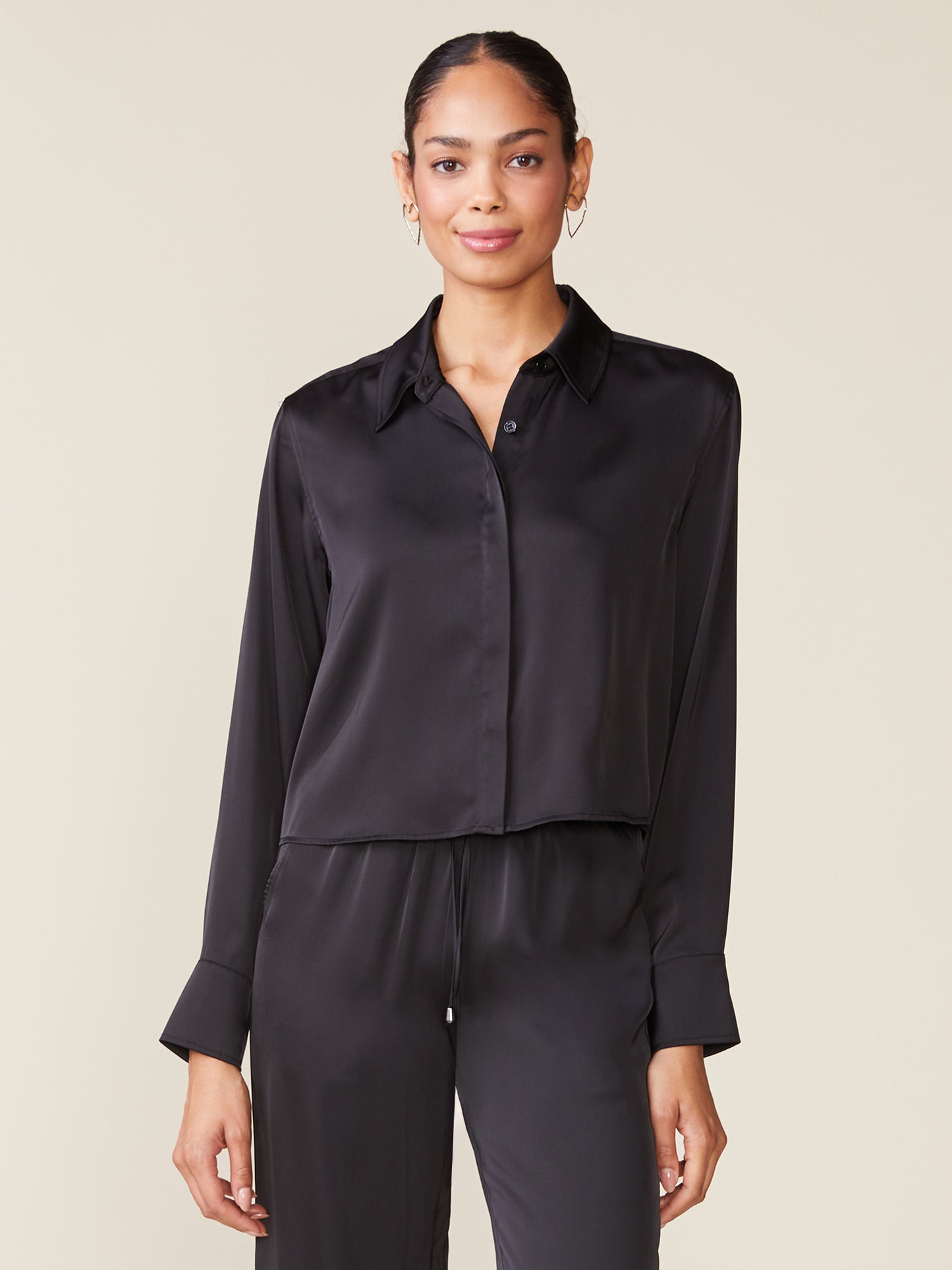 Long Sleeve Satin Buttoned Top