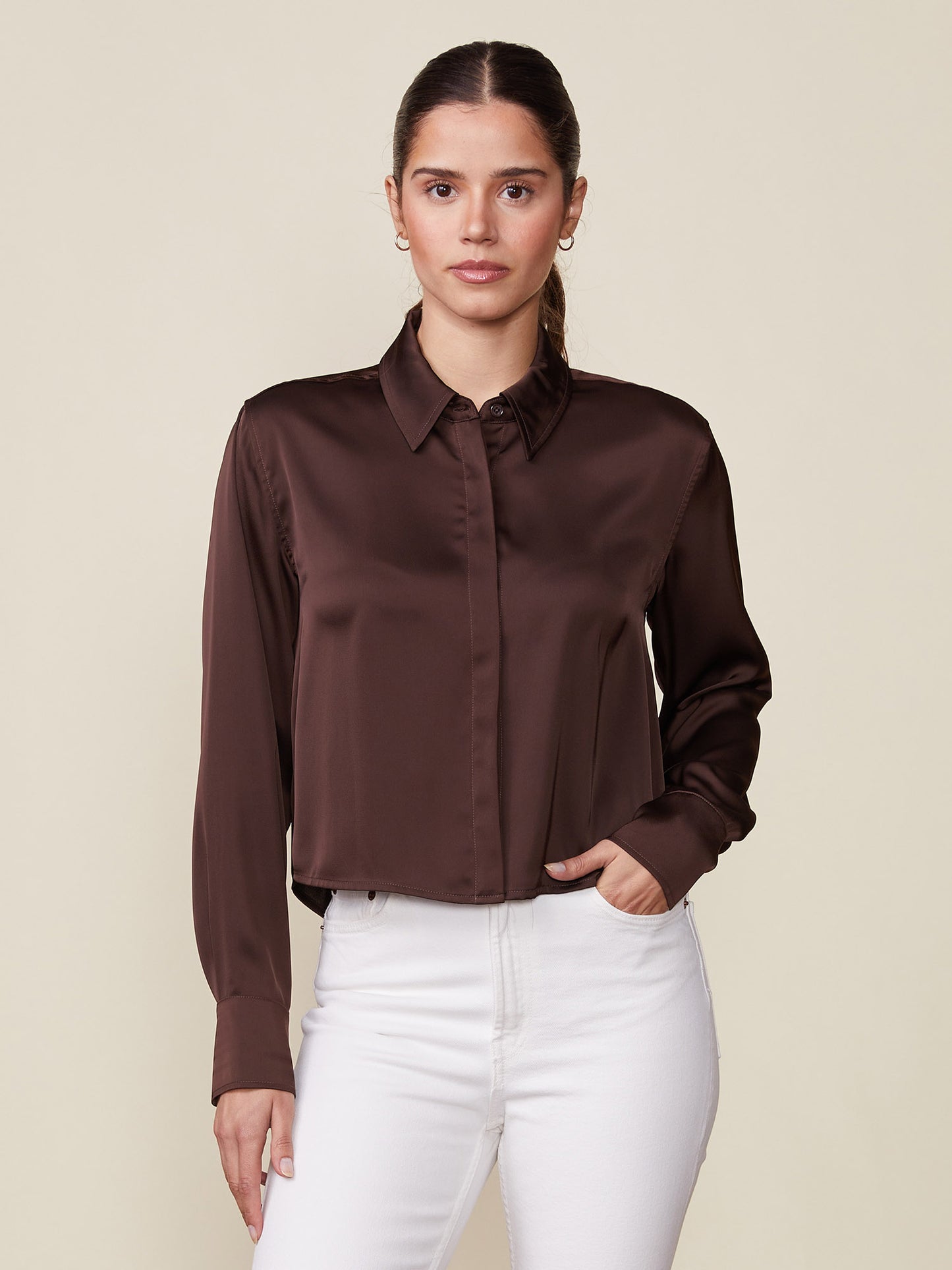 Long Sleeve Satin Buttoned Top