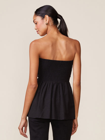 Solid Linen Blend Strapless Top