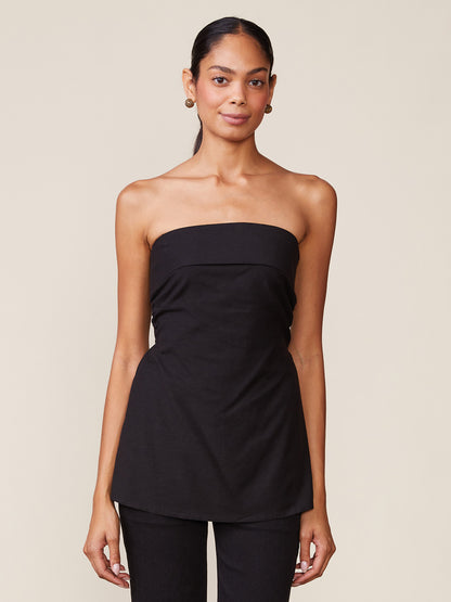 Solid Linen Blend Strapless Top