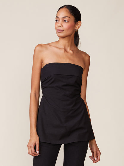 Solid Linen Blend Strapless Top