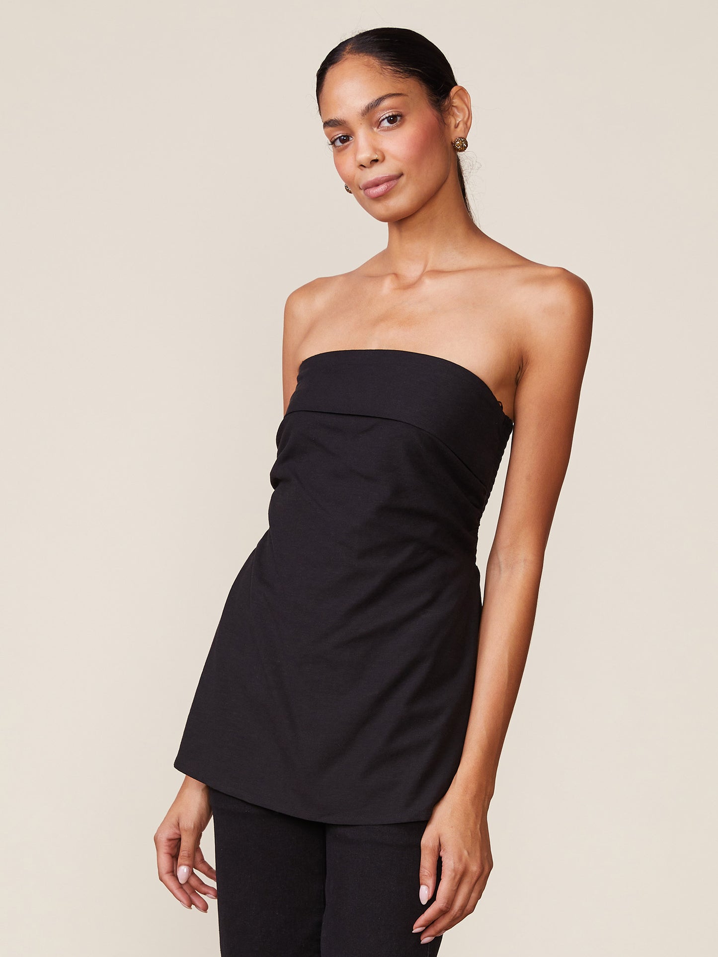 Solid Linen Blend Strapless Top