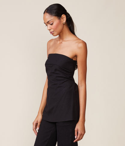 Solid Linen Blend Strapless Top