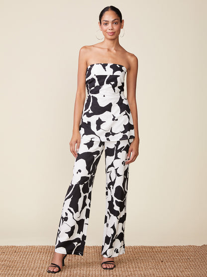 Floral Linen Blend Pull On Pants