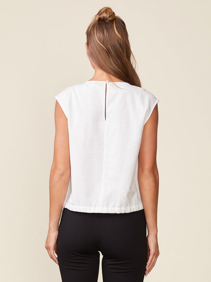 Linen Blend Sleeveless Shirred Top with Ties
