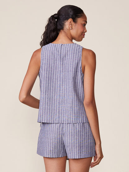 Stripe Linen Tank with Bow Detail