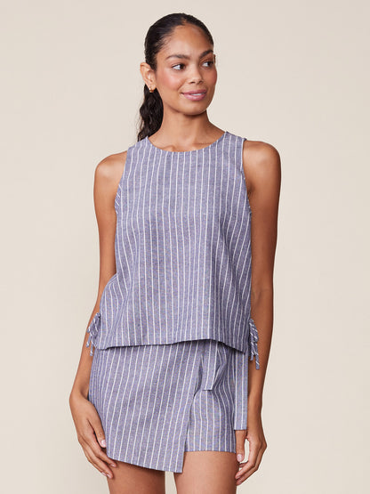 Stripe Linen Tank with Bow Detail