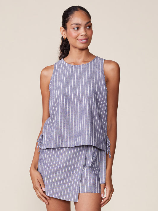 Stripe Linen Tank with Bow Detail