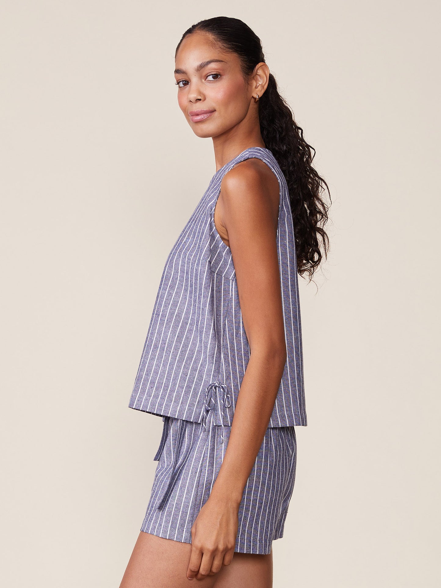 Stripe Linen Tank with Bow Detail