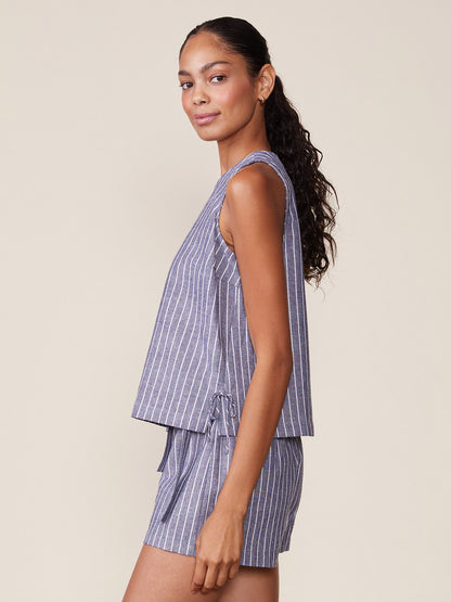 Stripe Linen Tank with Bow Detail