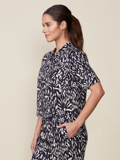 Printed Cropped Button-Up Top