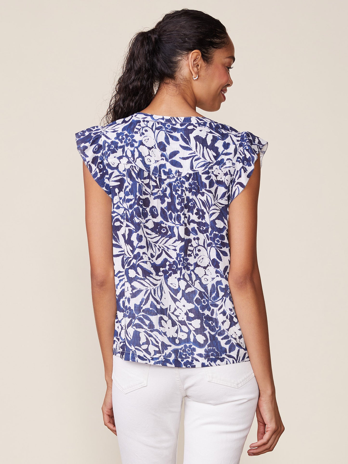 Printed Button Down Flutter Top