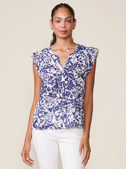 Printed Button Down Flutter Top