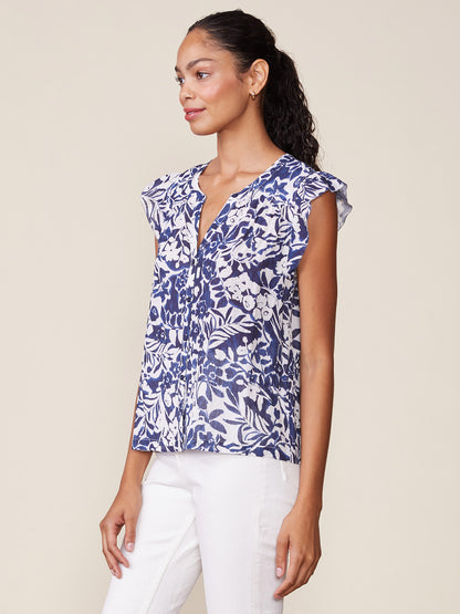 Printed Button Down Flutter Top