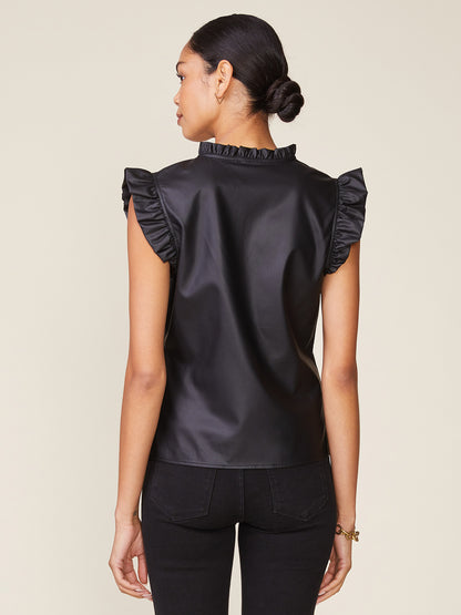 Vegan Leather Ruffle V-Neck Top