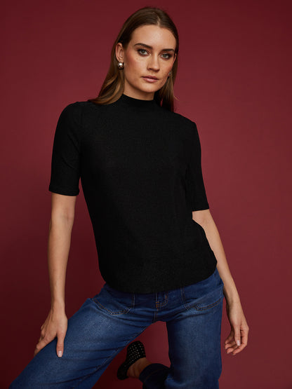 Mock Neck Glitter Knit Top