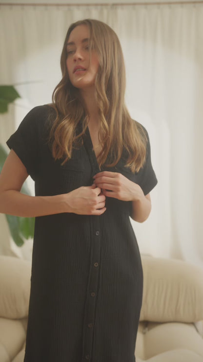 Gauze Button Front Shirt Dress