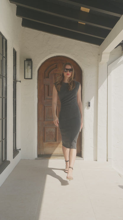 Washed Rib Pleated Midi Dress