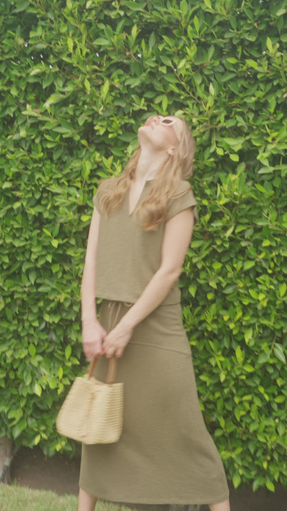 Front Notch Textured Knit Top