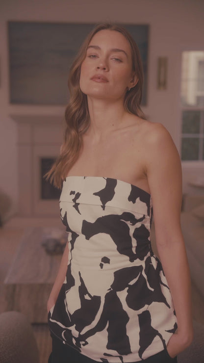 Floral Linen Blend Strapless Top